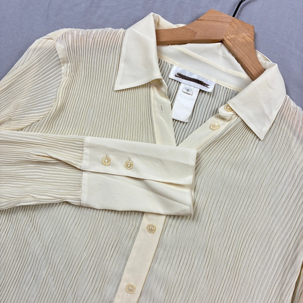 VTG Jones New York Silk Blouse Fine Accordion Pleat Cream Ivory Size 8